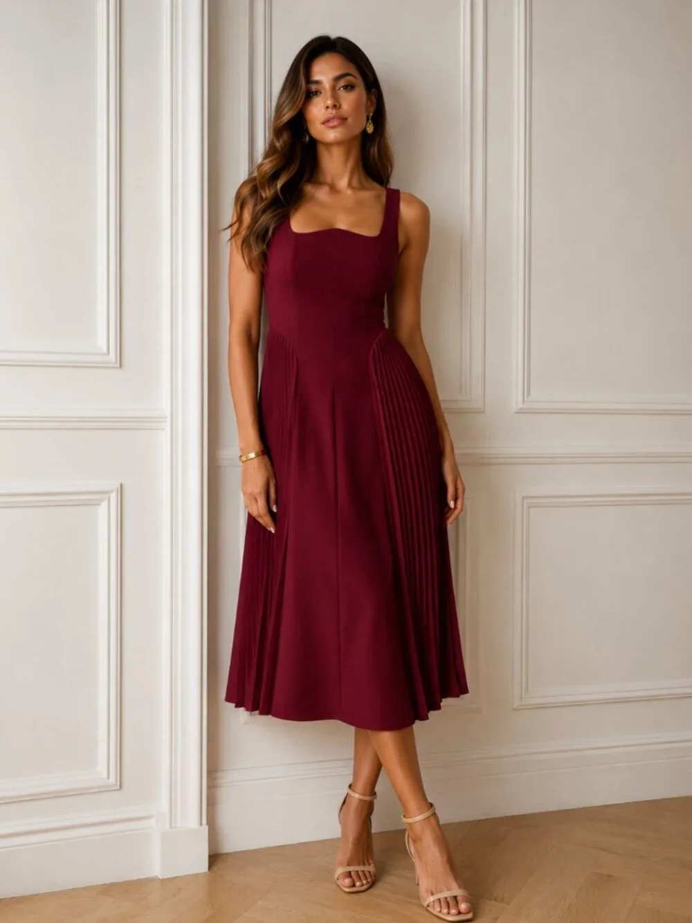 "Aziel" Large Burgundy Pleated Dress - Picture 4 of 4
